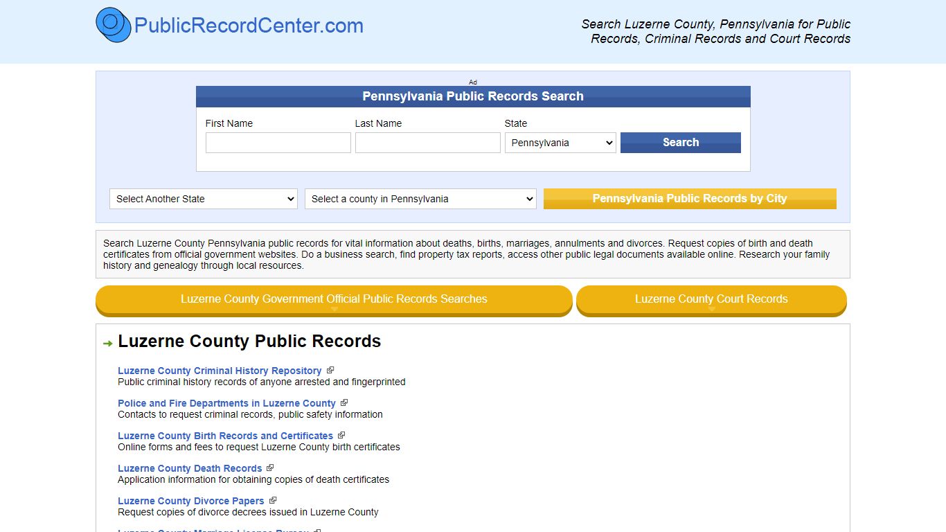 Luzerne County Pennsylvania Free Public Records - Court ...