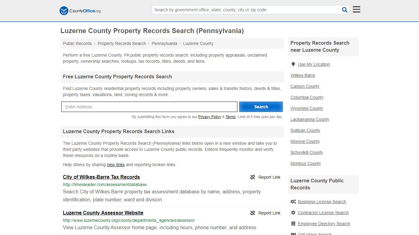 Property Records Search - Luzerne County, PA (Assessments ...